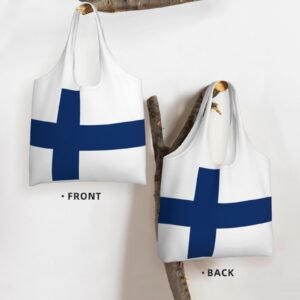 Finland Canvas Tote Bags For Women Men Reusable Shopping Grocery Finns National Flag Bag