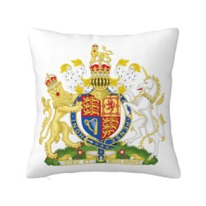 Square Throw Pillow Covers for Coat of Arms of United Kingdom National Emblem Pillowcase for British Couch Sofa Bedroom