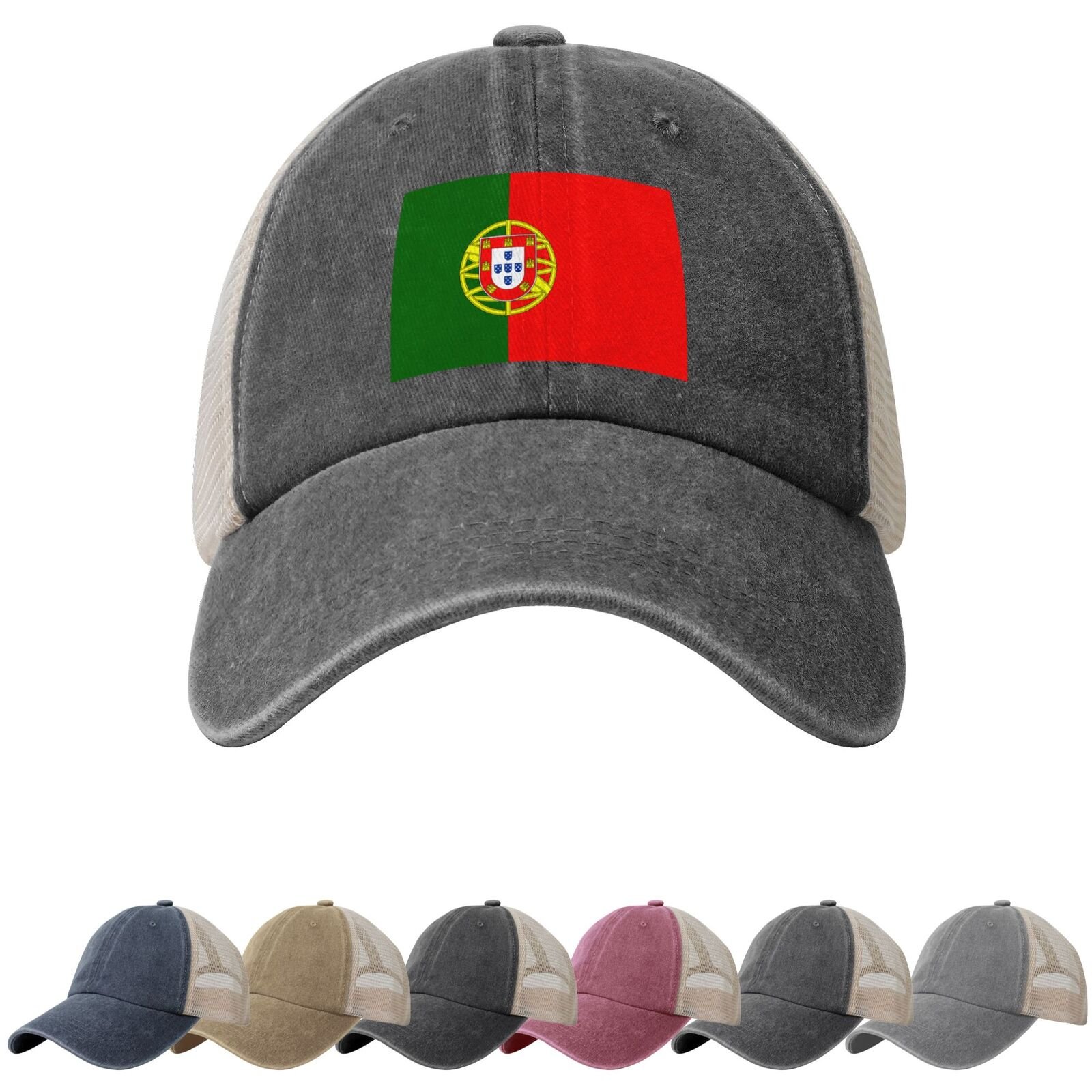 Zonnehoeden met de Portugese vlag voor mannen en vrouwen, cowboypet met mesh-onderkant, Portugese truckerpet. - Image 2