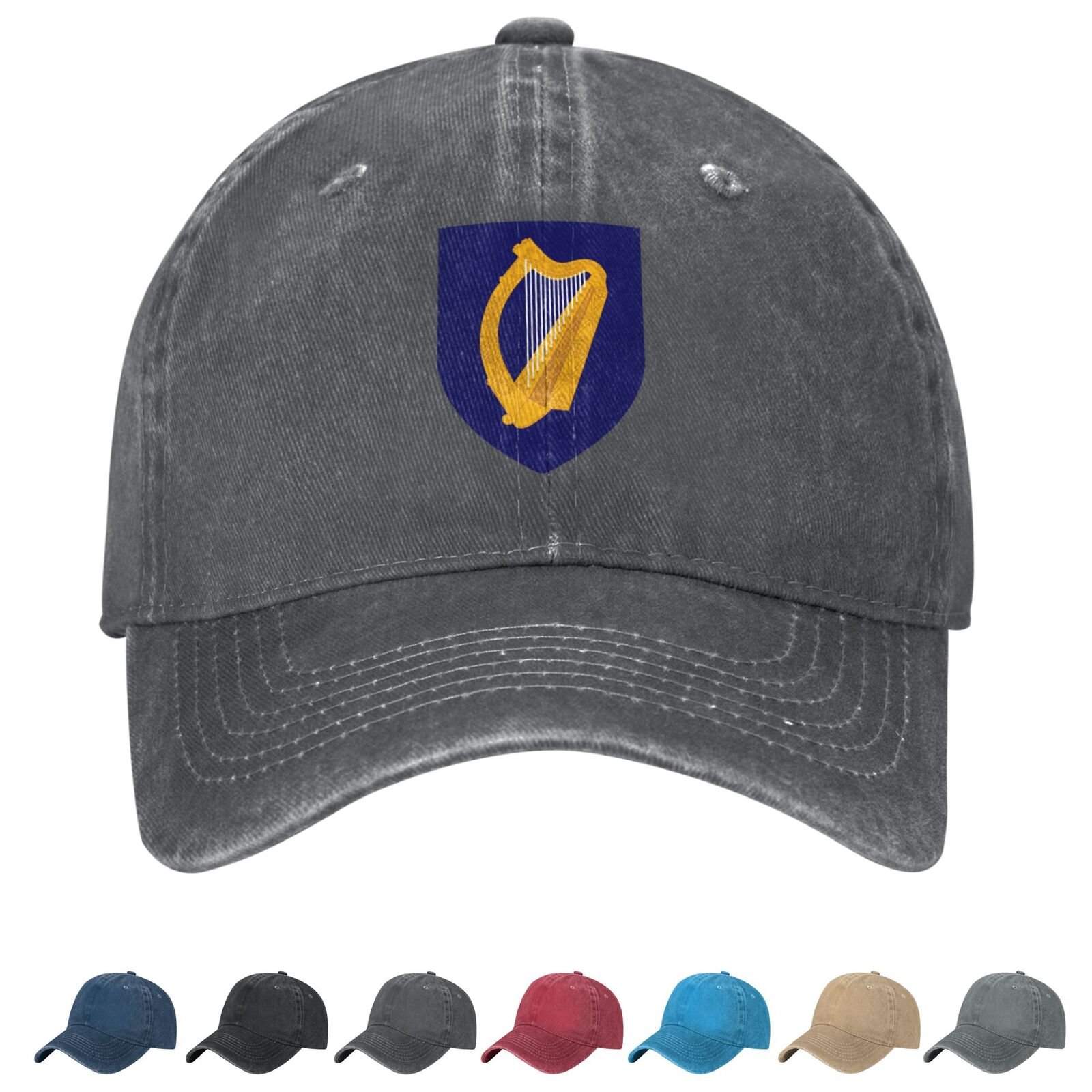 Coat of arms of Ireland Denim Baseball Cap Irish Casual Unisex Vintage Adjustable Flag Trucker Hat Black - Image 2