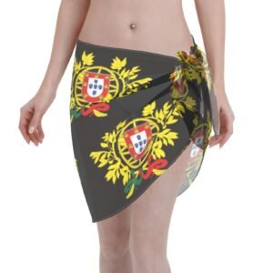 Women Short Sarongs Beach Wrap Portugal Emblem for Portuguese Swimsuit Short Skirt Chiffon Scarf
