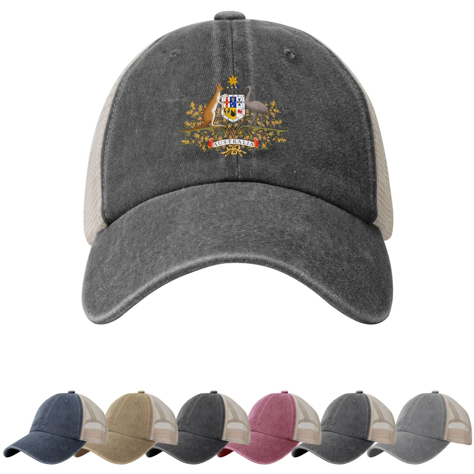 Coat of Arms of Australia Sun Hats for Men Women Australia Emblem Cowboy Mesh Baseball Cap Australian Trucker Hat - Image 2
