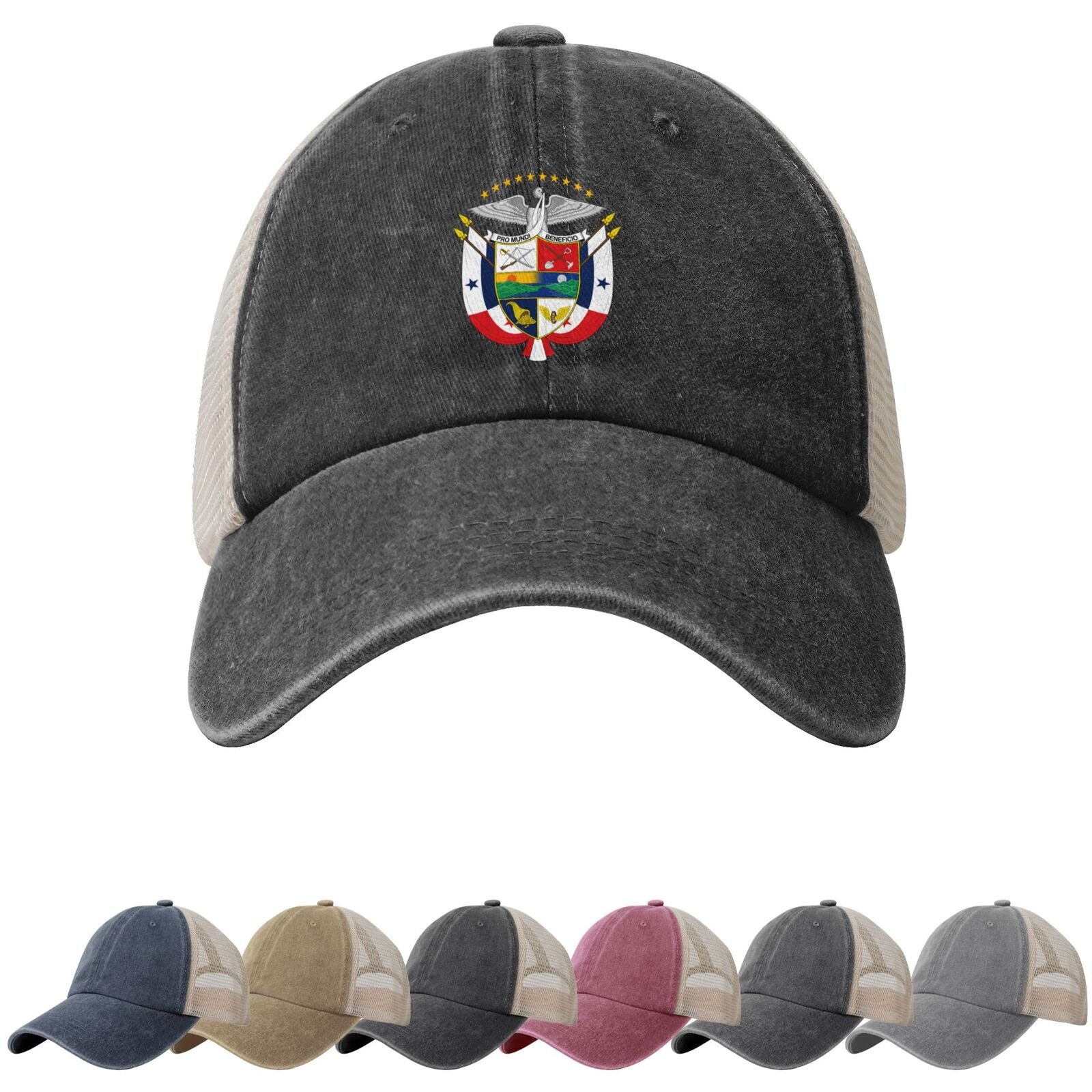 Coat of Arms of Panama Sun Hats for Men Women Panama Emblem Cowboy Mesh Baseball Cap Panamanian Trucker Hat