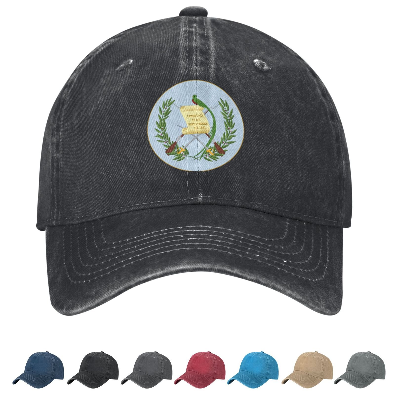 Coat of arms of Guatemala Denim Baseball Cap Guatemalan Casual Unisex Vintage Adjustable Flag Trucker Hat Black