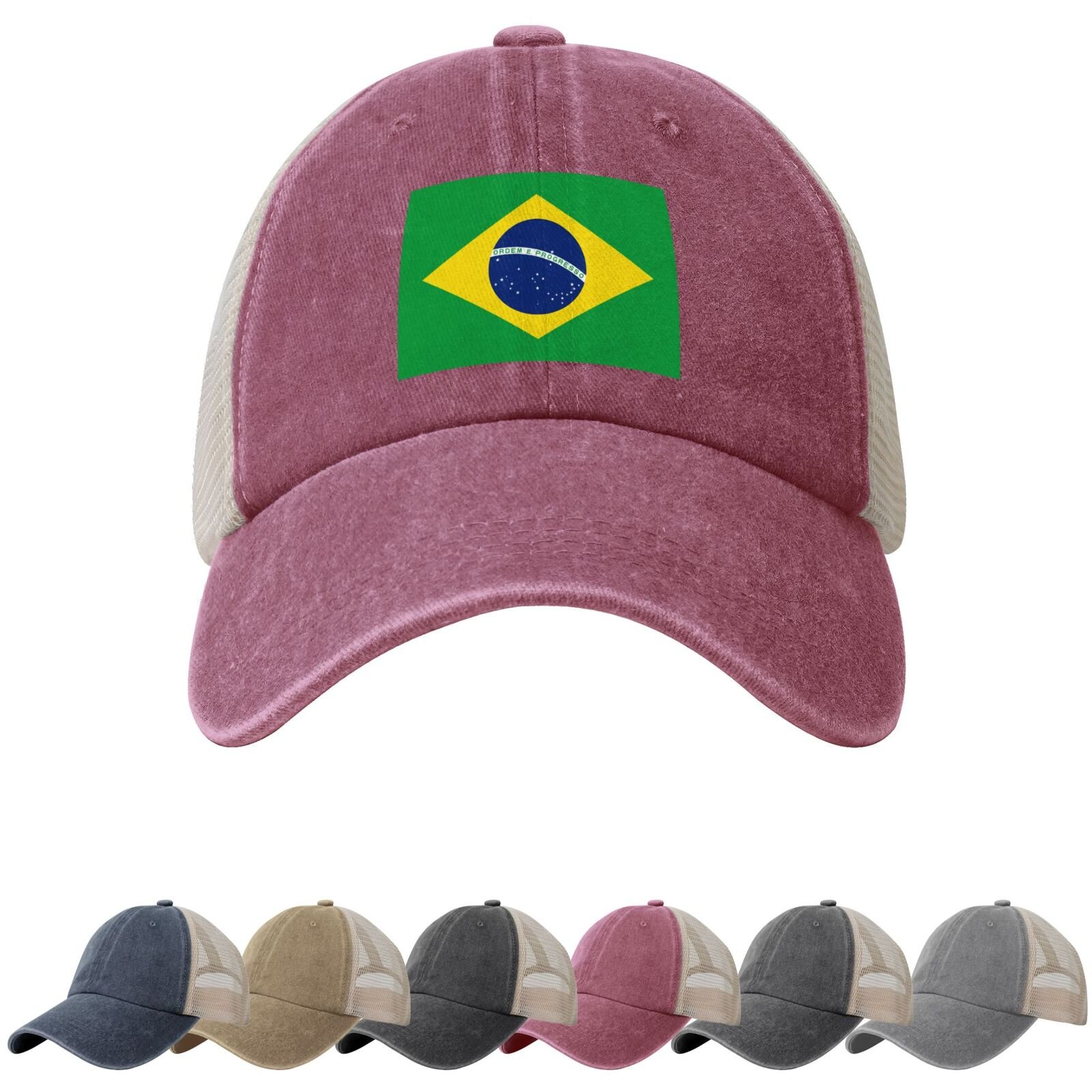 Brazil Flag Sun Hats for Men Women Flag of Brazil Cowboy Mesh Baseball Cap Brazilians Trucker Hat - Image 3