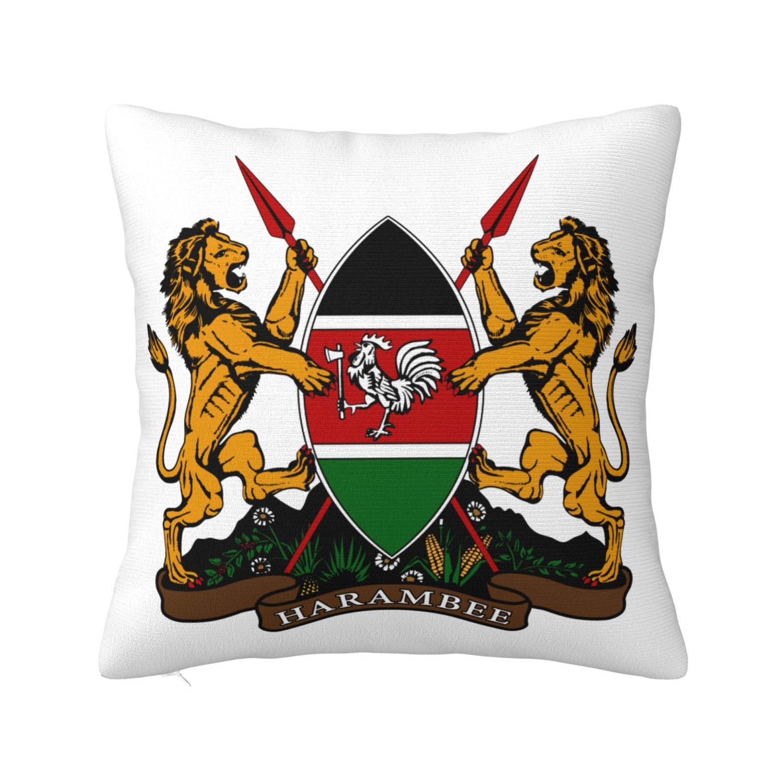 Vierkante sierkussenhoezen met het wapen van Kenia, het nationale embleem, voor een Keniaanse bank, fauteuil of slaapkamer.