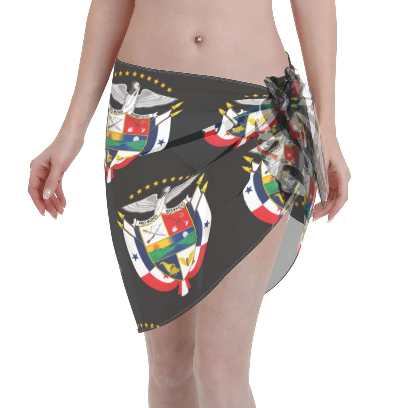 Parei corti da donna, emblema Panama per costume da bagno panamense, gonna corta, sciarpa in chiffon