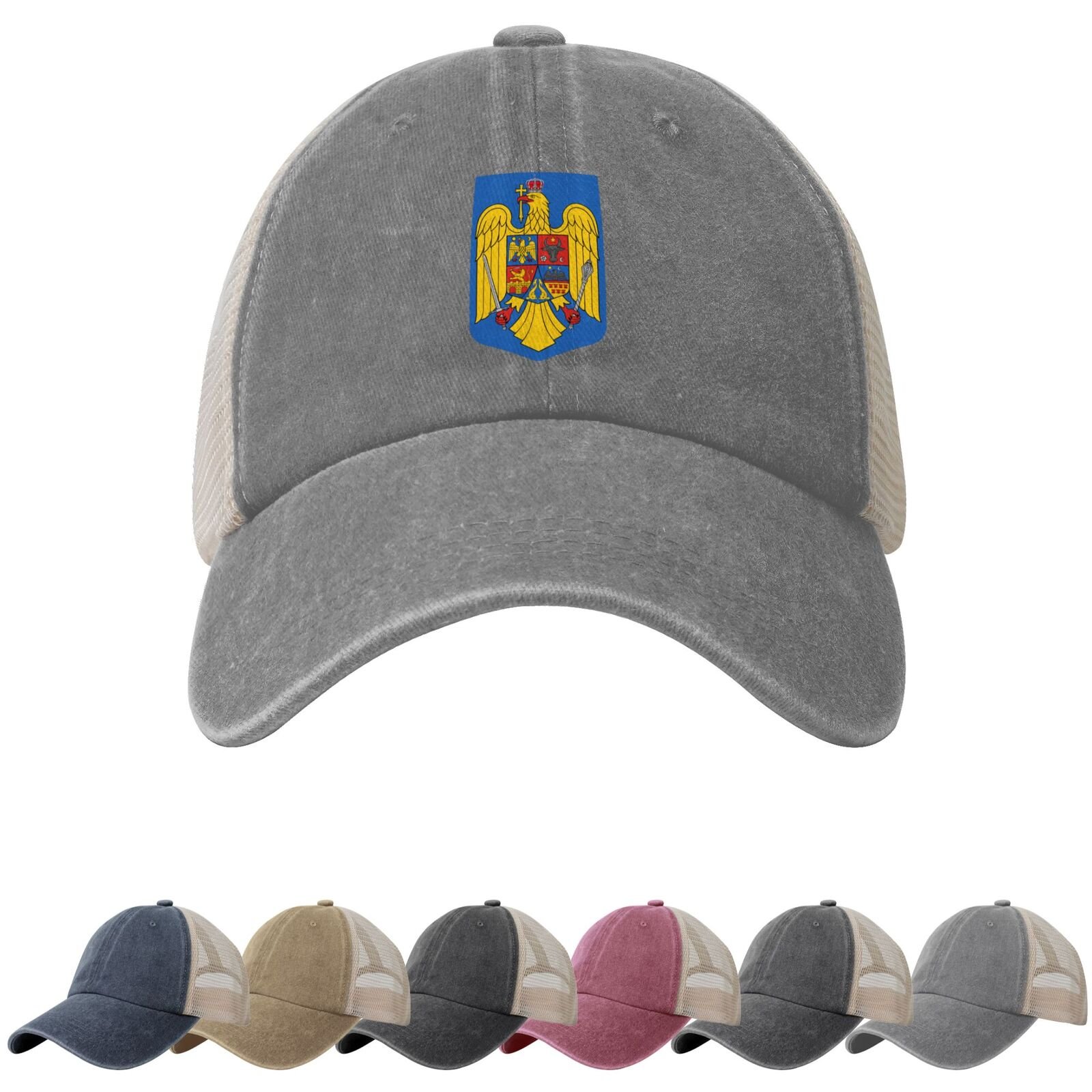 Coat of Arms of Romania Sun Hats for Men Women Romania Emblem Cowboy Mesh Baseball Cap Romanian Trucker Hat - Image 6
