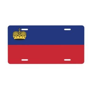 Tablica rejestracyjna z flagą Liechtensteinu, dekoracyjna tablica rejestracyjna Liechtensteinu, przednia i tylna pokrywa, metalowa, aluminiowa, 6x12 cali, 4 otwory