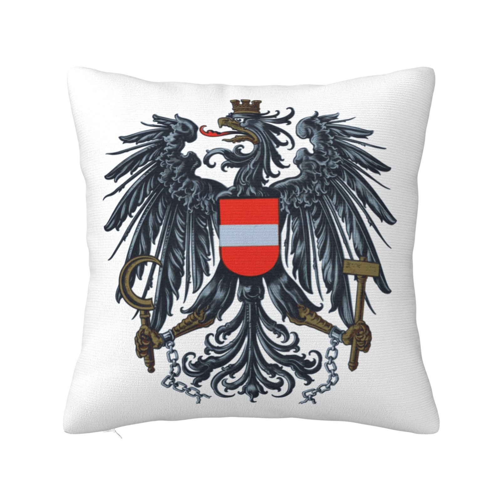 Vierkante sierkussenhoezen met het Oostenrijkse wapen, nationaal embleem, voor Oostenrijkse bank, fauteuil en slaapkamer.