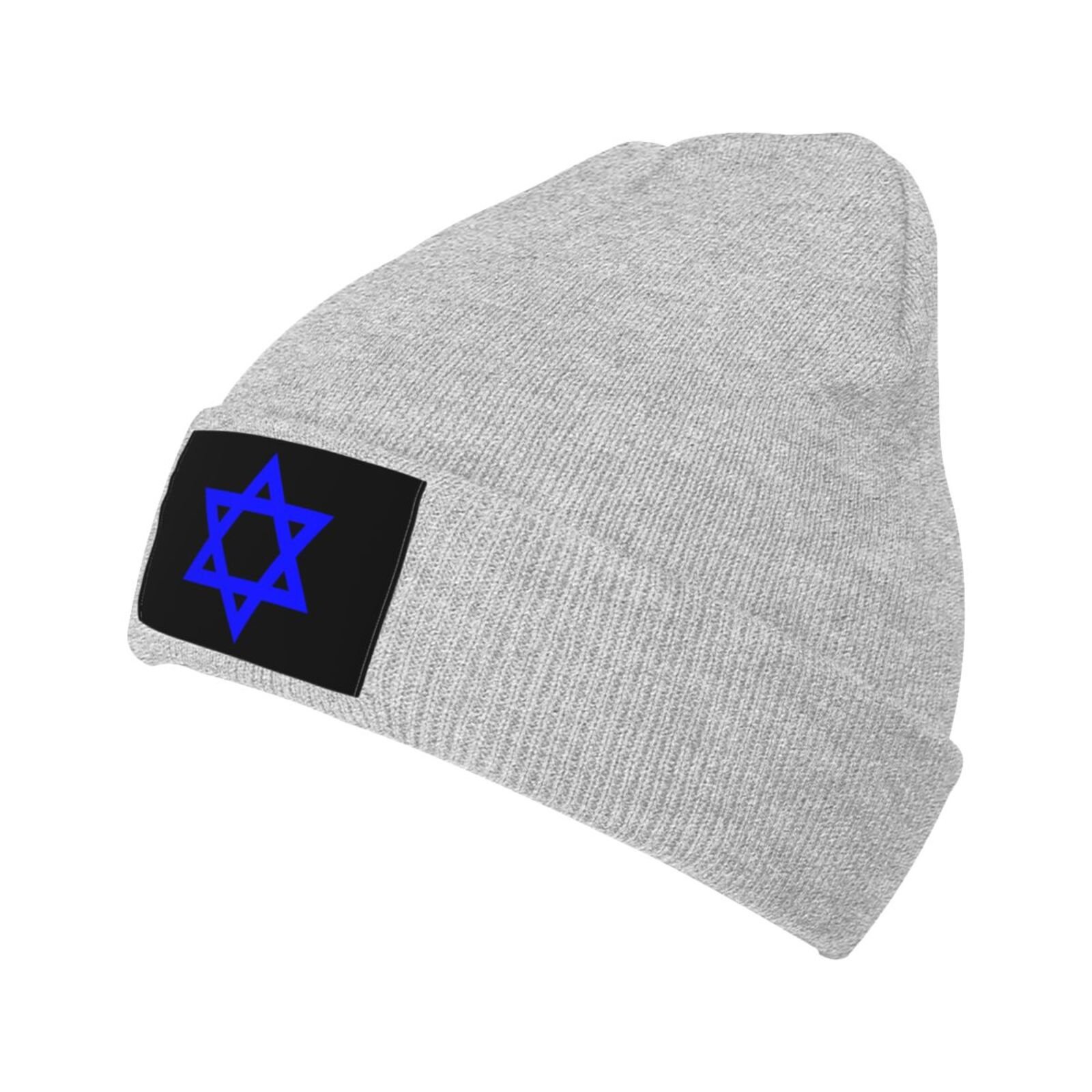 blue star of david knit beanie hat knitted cap for winter outdoor men women