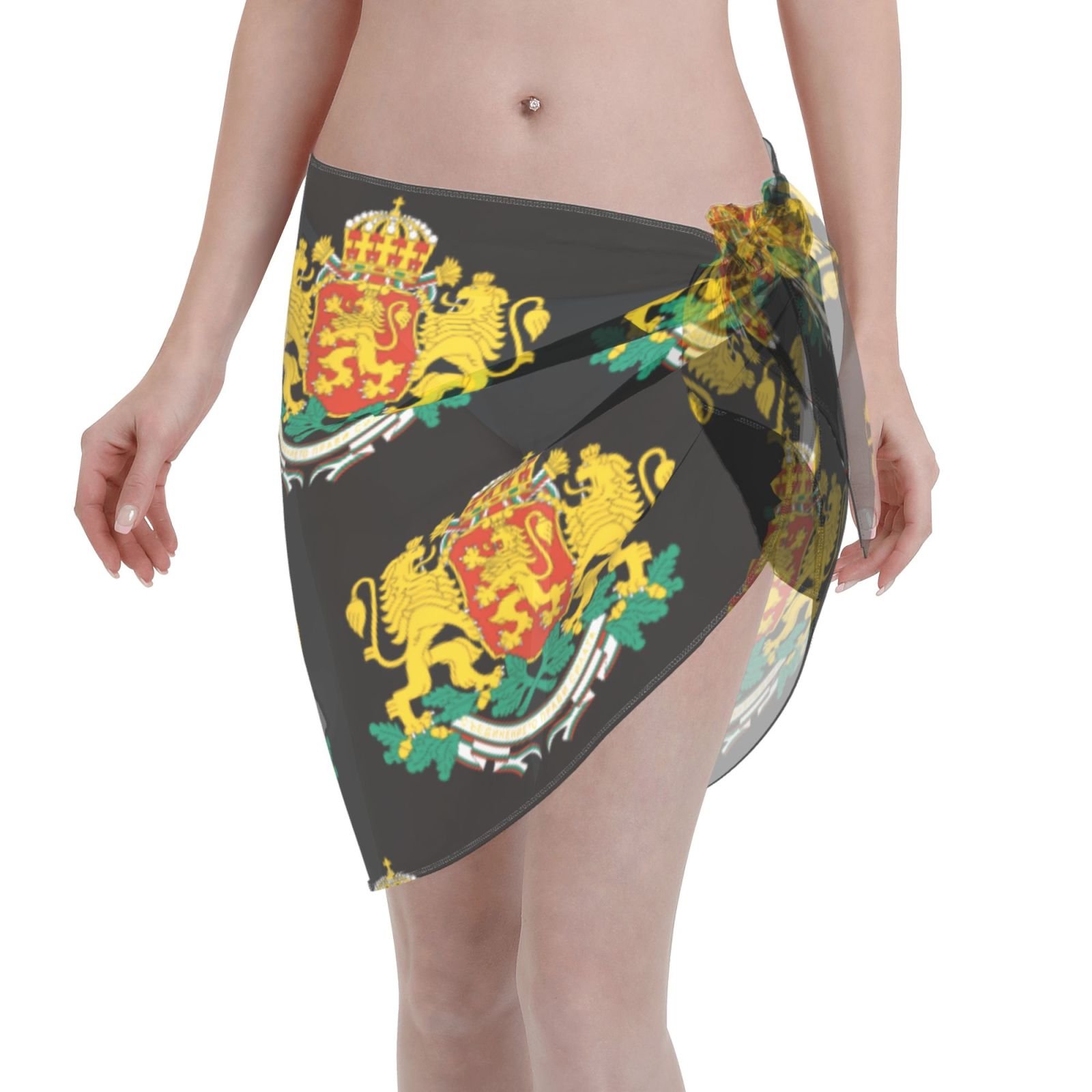 Parei corti da donna, copricostume da spiaggia, emblema bulgaro per costume da bagno bulgaro, gonna corta, sciarpa in chiffon