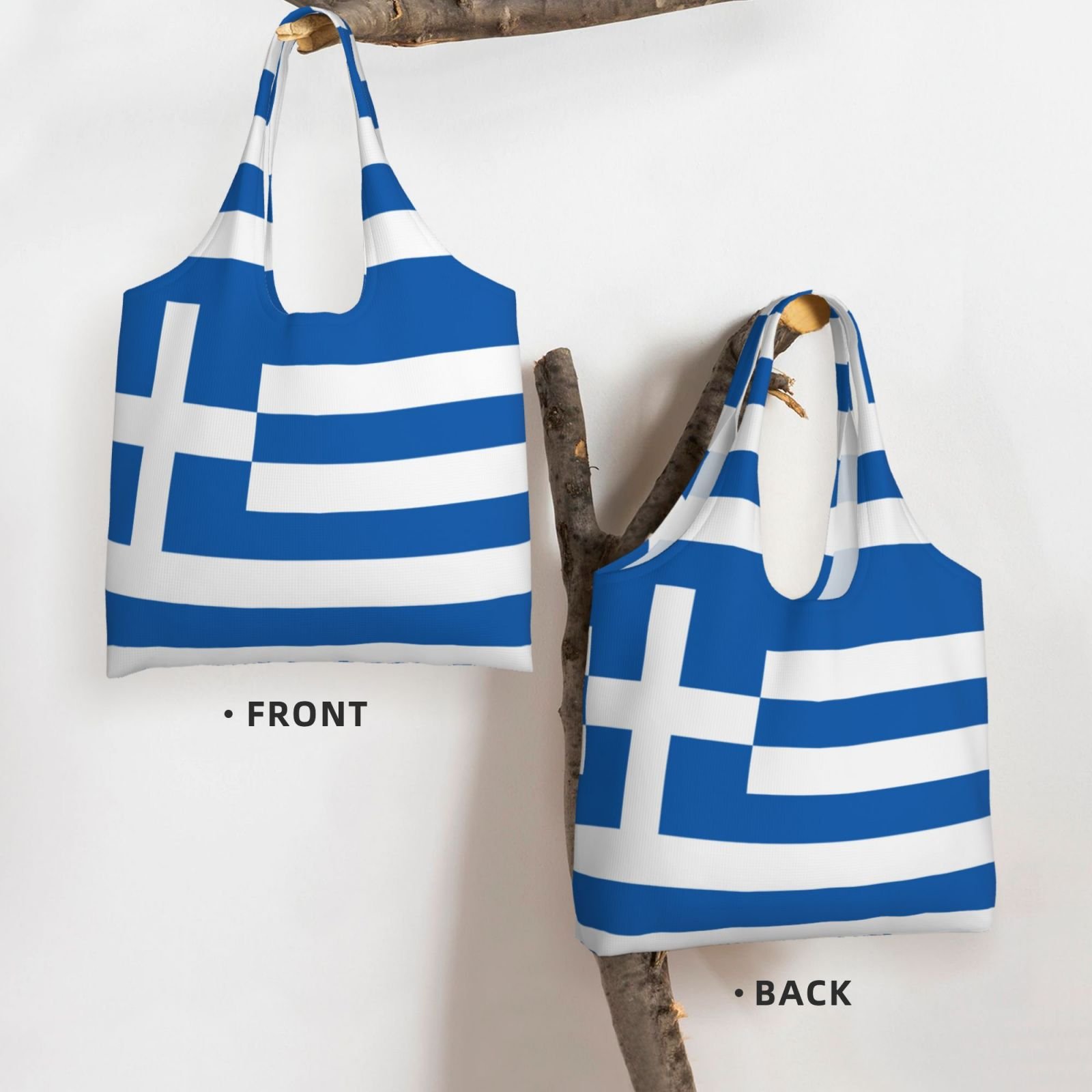 Canvas draagtassen voor dames en heren, herbruikbaar, met Griekse nationale vlag.