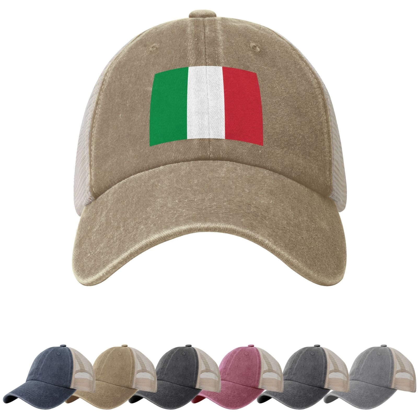 Zonnehoeden met de Italiaanse vlag voor mannen en vrouwen, cowboypet met mesh-onderkant, Italiaanse truckerpet. - Image 5