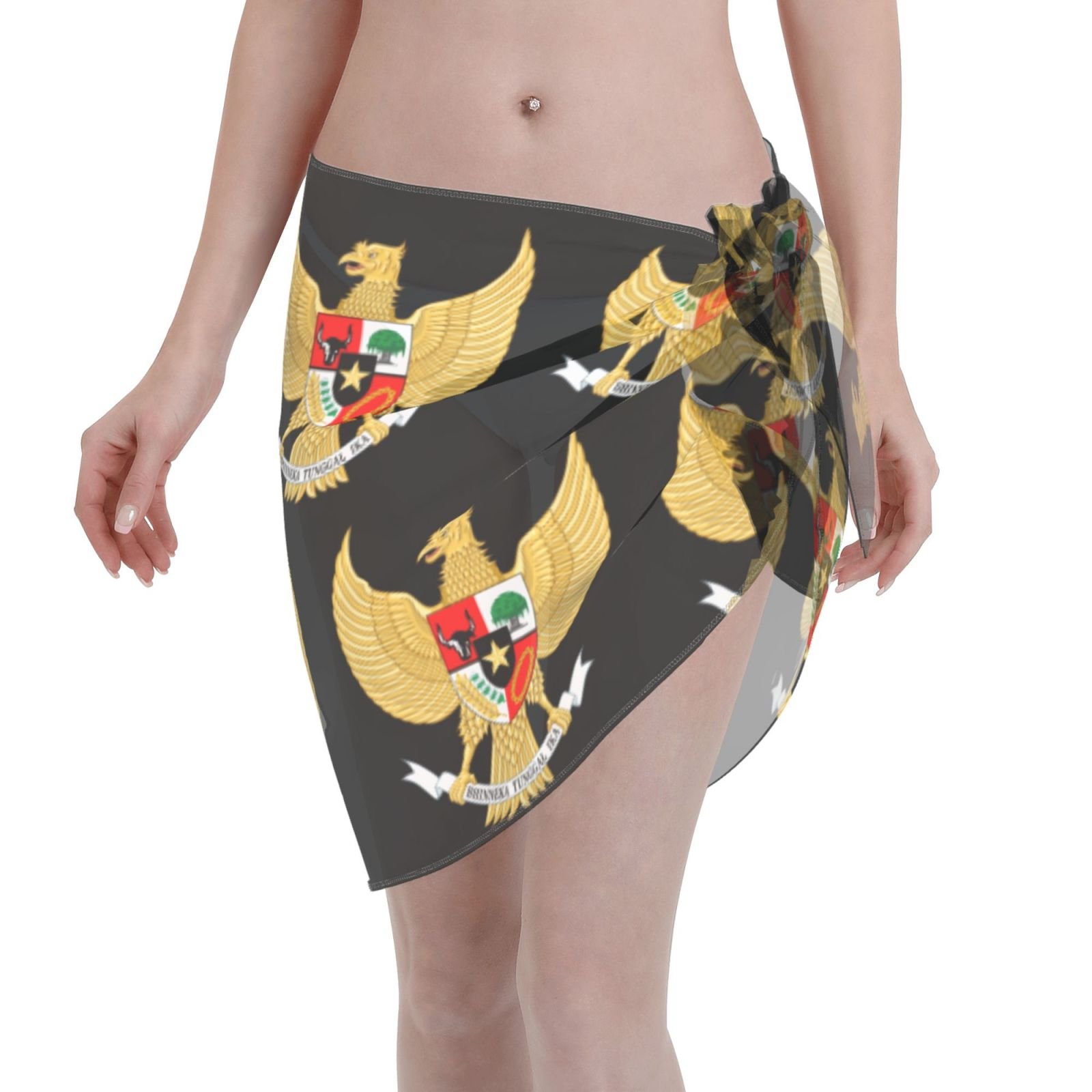 Parei corti da donna, emblema indonesiano per costume da bagno indonesiano, gonna corta, sciarpa in chiffon