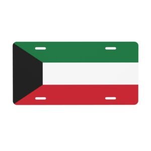 Tablica rejestracyjna z flagą Kuwejtu, dekoracyjna tablica rejestracyjna z flagą Kuwejtu, przednia i tylna pokrywa, metalowa, aluminiowa, 6x12 cali, 4 otwory