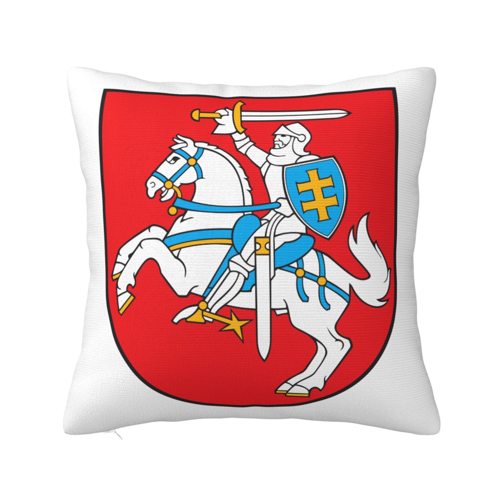Vierkante sierkussenhoezen met het wapen van Litouwen, nationaal embleem, voor Litouwse bank, fauteuil en slaapkamer.