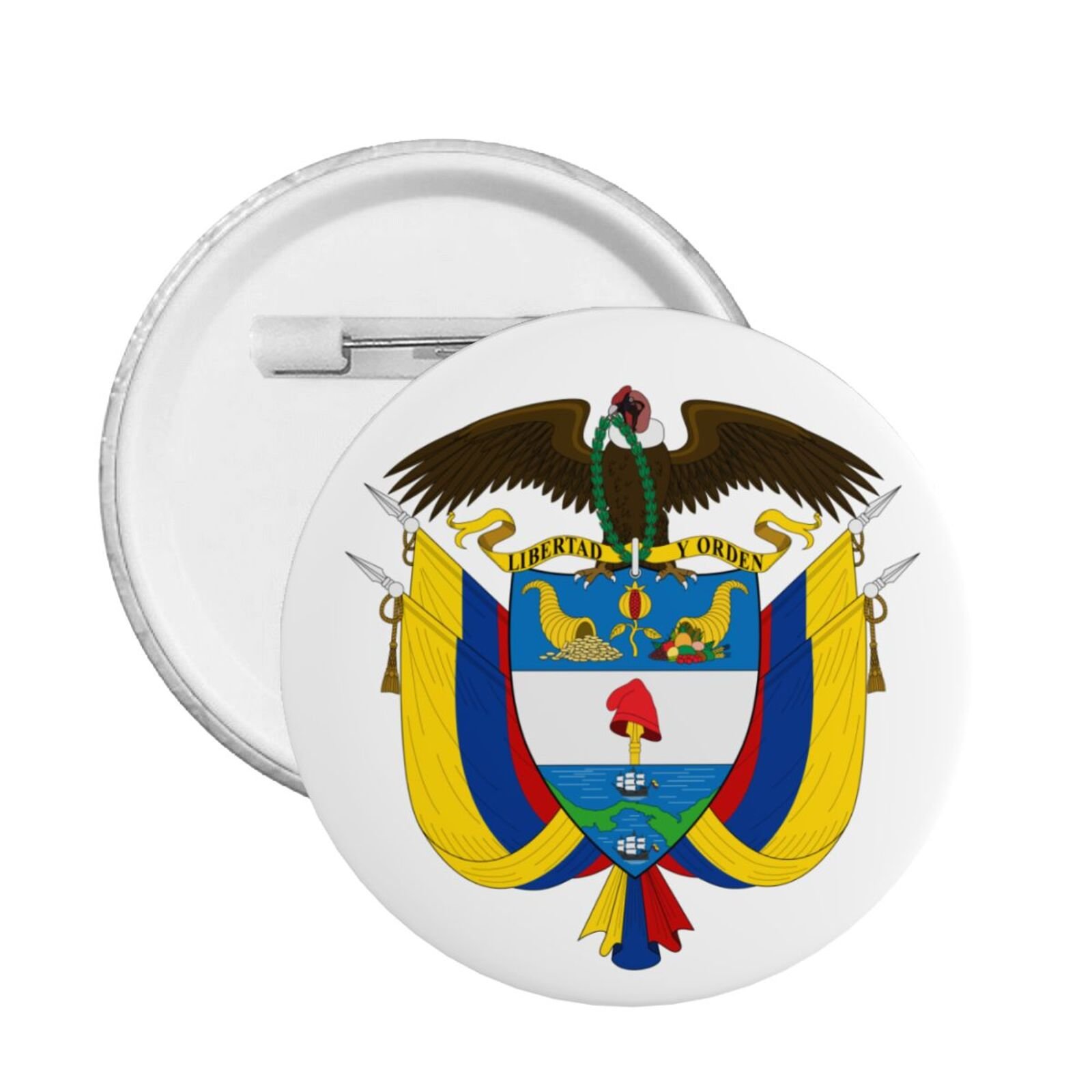 5Pcs Coat of Arms of Colombia Round Button Badge Support Colombia Emblem Pin Colombian Decorations