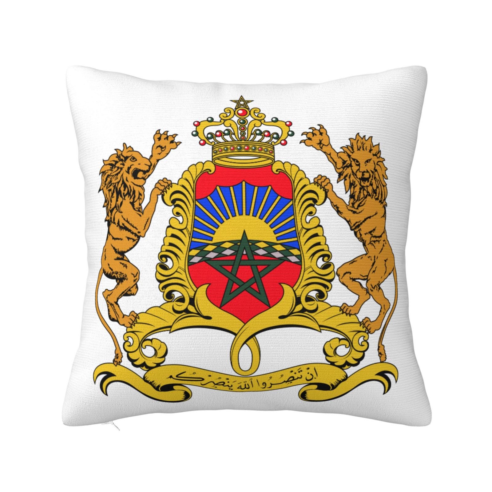 Vierkante sierkussenhoezen met het wapen van Marokko, het nationale embleem, voor een Marokkaanse bank of fauteuil in de slaapkamer.