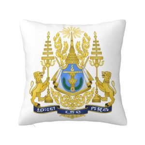 Square Throw Pillow Covers for Coat of Arms of Cambodia National Emblem Pillowcase for Cambodian Couch Sofa Bedroom
