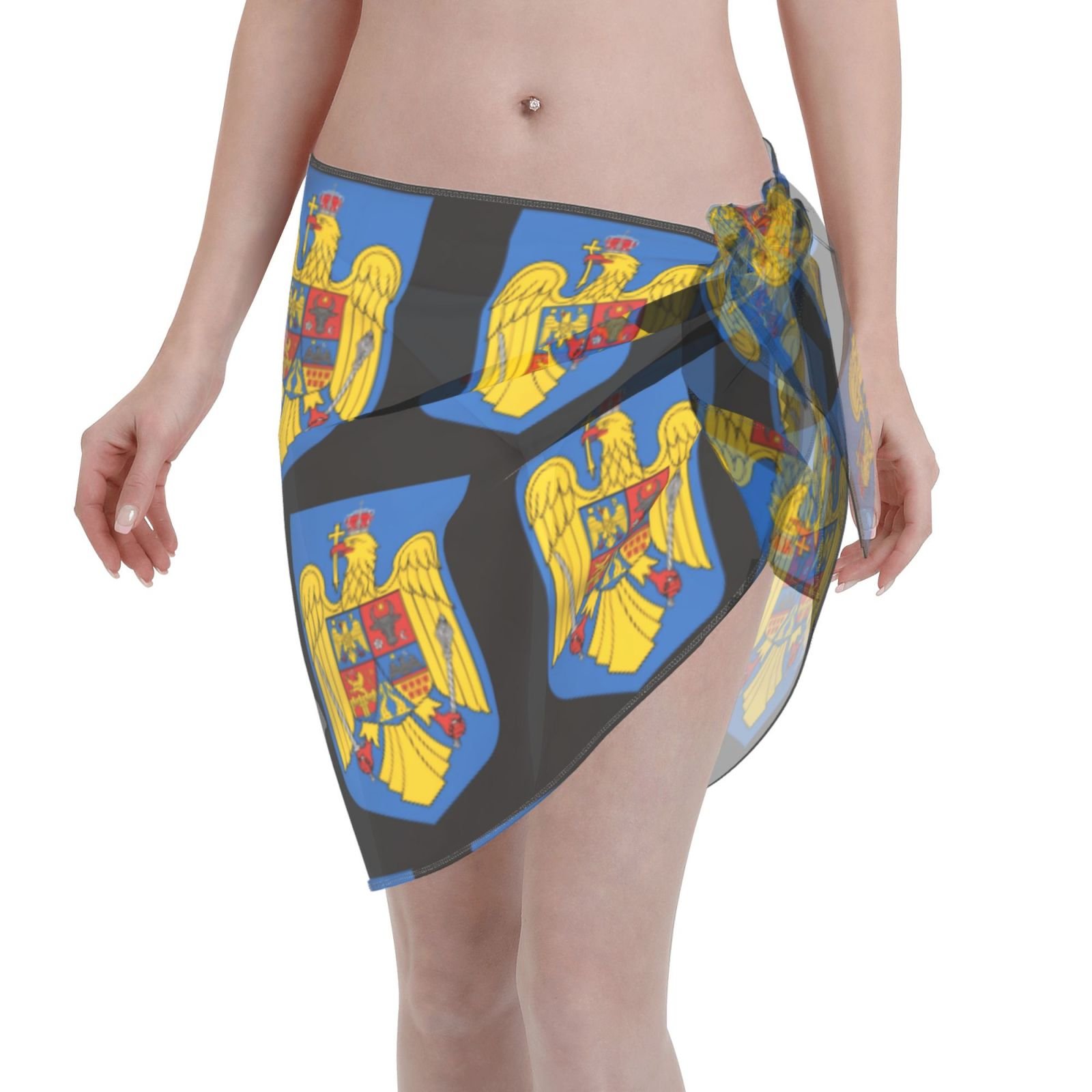 Parei corti da donna, copricostume da spiaggia, emblema rumeno per costume da bagno rumeno, gonna corta, sciarpa in chiffon
