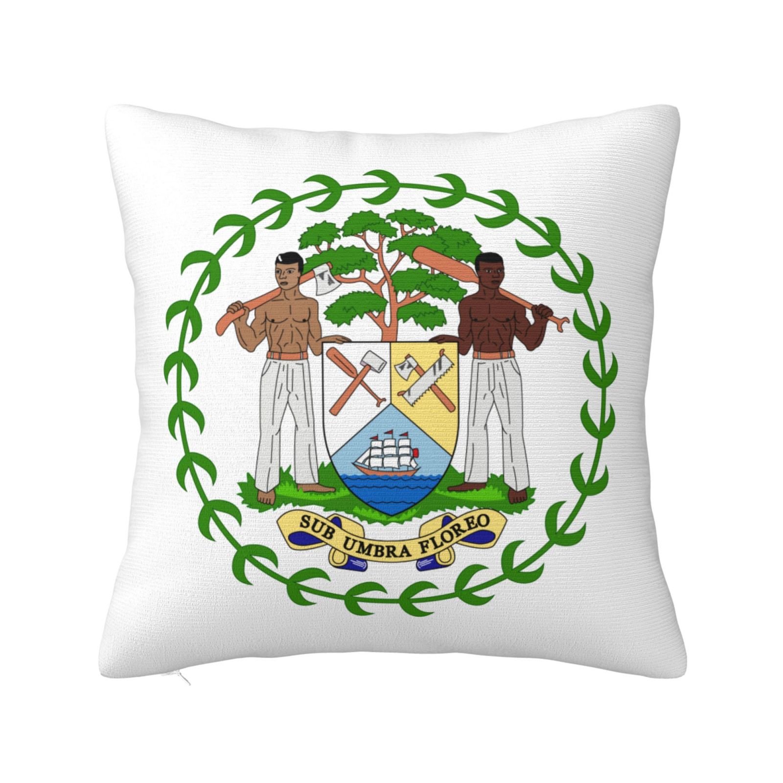 Vierkante sierkussenhoezen met het wapen van Belize, het nationale embleem van Belize, voor een Belizeaanse bank, fauteuil of slaapkamer.