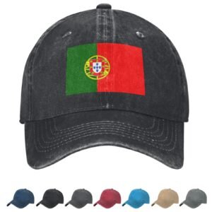 Flag of Portugal Denim Baseball Cap Portuguese Flag Unisex Vintage Adjustable Outdoor Trucker Hat Black