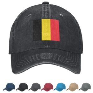 Flag of Belgian Denim Baseball Cap Belgium Flag Unisex Vintage Adjustable Outdoor Trucker Hat Black