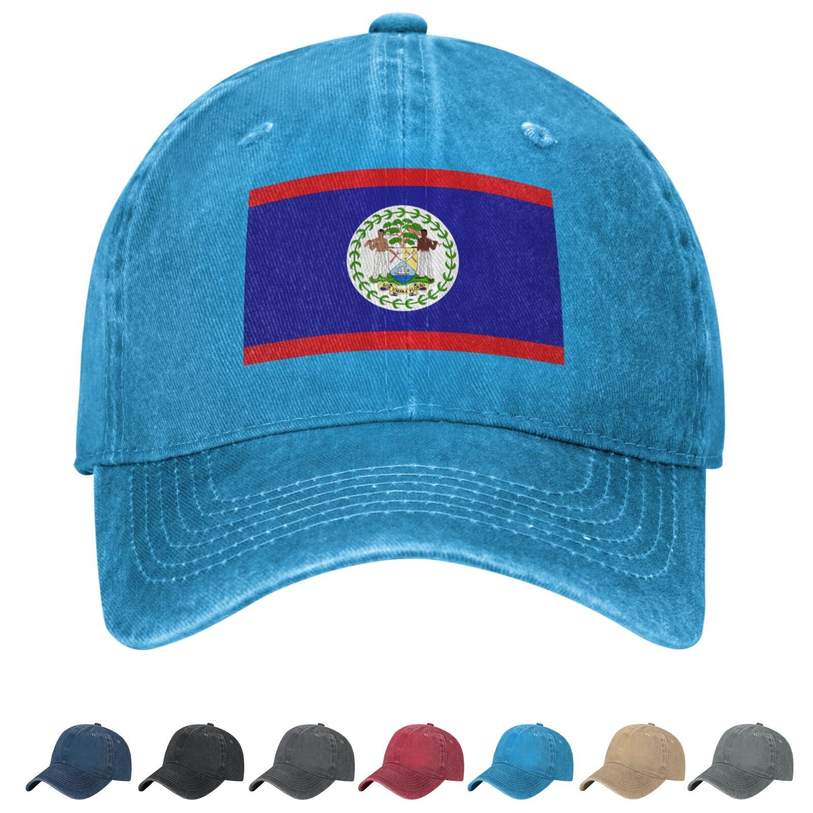 Belizeaanse baseballpet van denim met Belizeaanse vlag, unisex, vintage, verstelbare outdoor truckerpet, zwart. - Image 5