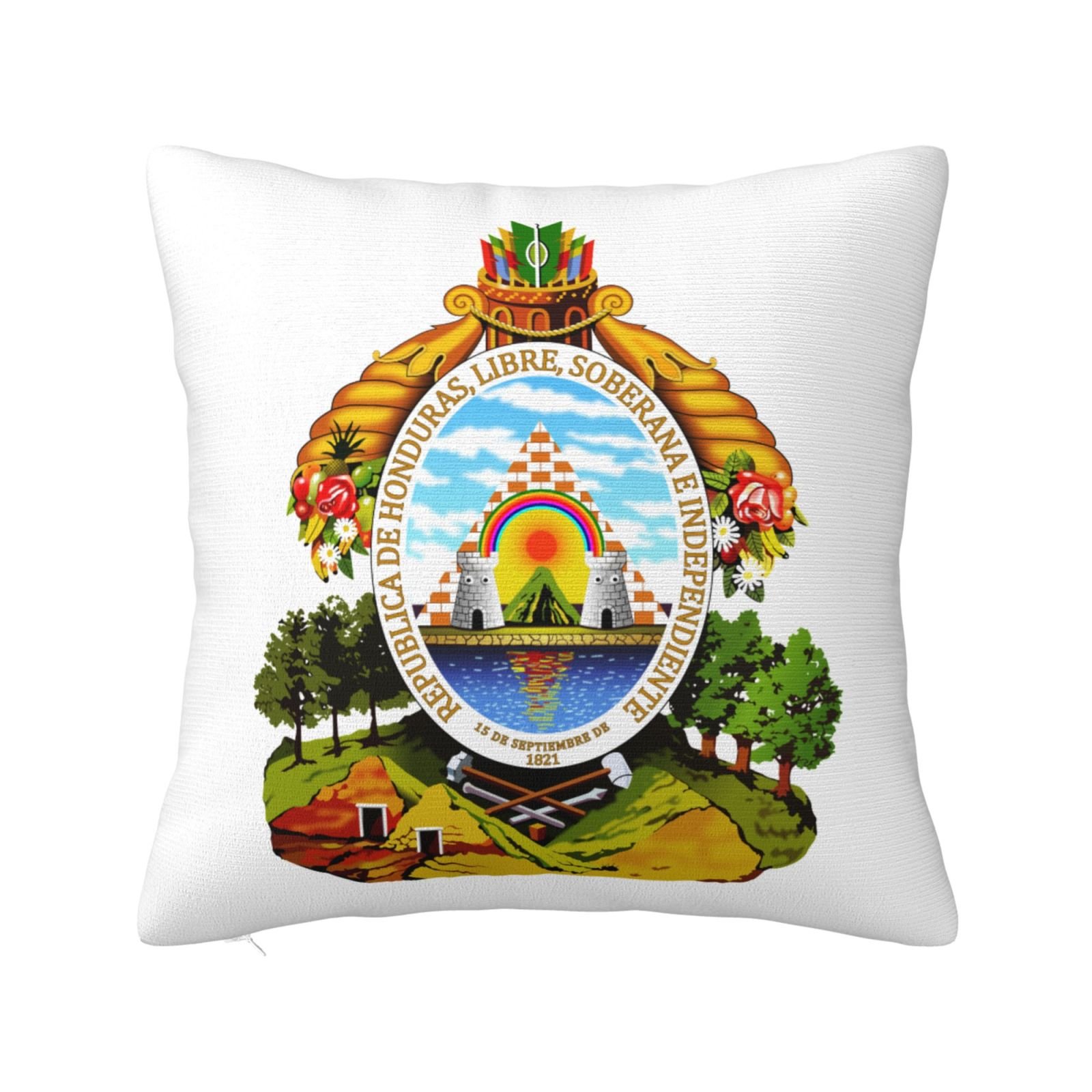 Vierkante sierkussenhoezen met het wapen van Honduras, nationaal embleem, kussensloop voor Hondurese bank, fauteuil en slaapkamer.