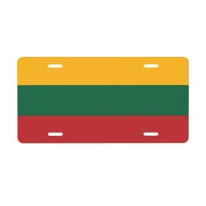 Targa con bandiera lituana, targa decorativa per auto, copertura anteriore e posteriore in metallo, alluminio, 6x12 pollici, 4 fori