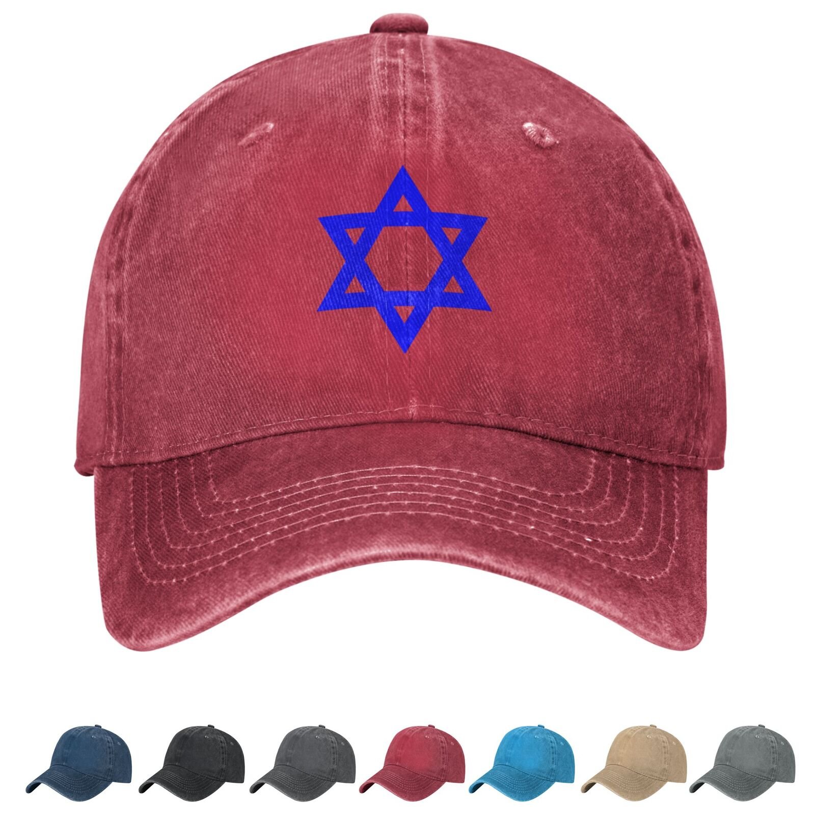 Flag of Star of David Denim Baseball Cap Blue Star of David Flag Unisex Vintage Adjustable Outdoor Trucker Hat Black - Image 4