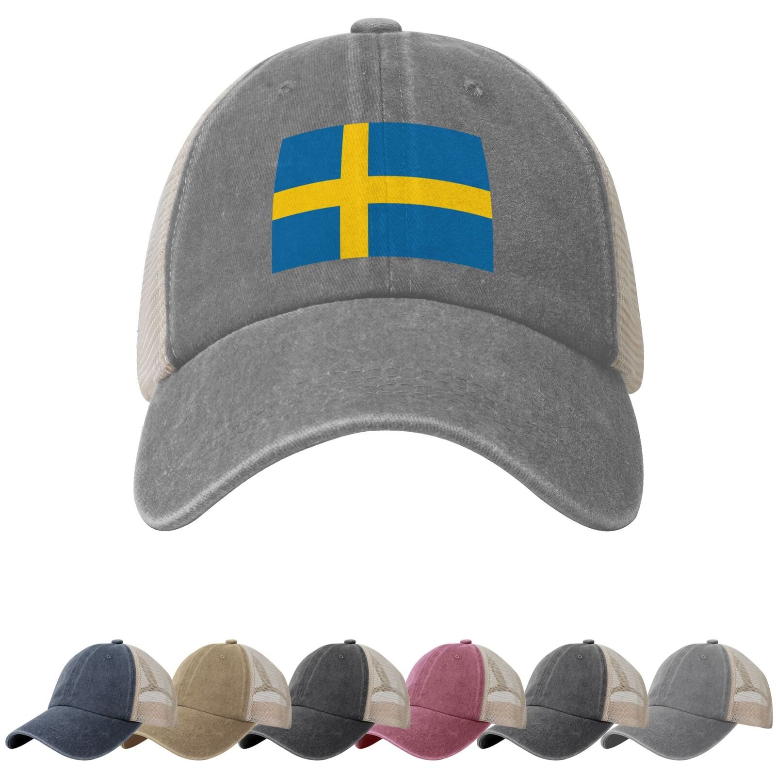 Sweden Flag Sun Hats for Men Women Flag of Sweden Cowboy Mesh Baseball Cap Swedes Trucker Hat - Image 6