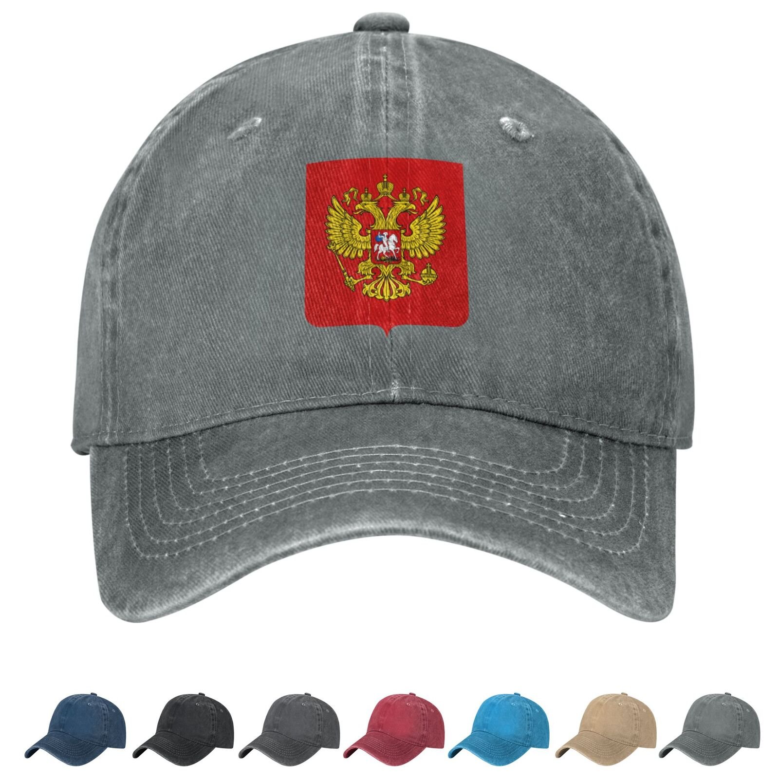 Coat of arms of Russia Denim Baseball Cap Russians Casual Unisex Vintage Adjustable Flag Trucker Hat Black - Image 3