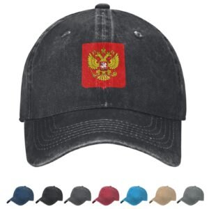 Coat of arms of Russia Denim Baseball Cap Russians Casual Unisex Vintage Adjustable Flag Trucker Hat Black