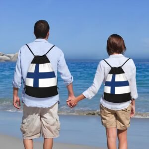 Flag Of Finland Drawstring Backpack Yoga Beach Sackpack Lightweight Gym Sports String Bag Outdoor Decor
