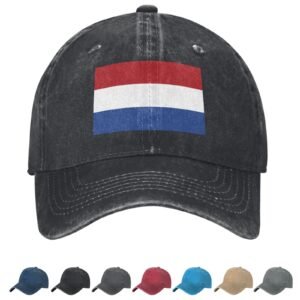 Flag of Netherlands Denim Baseball Cap Dutch Flag Unisex Vintage Adjustable Outdoor Trucker Hat Black
