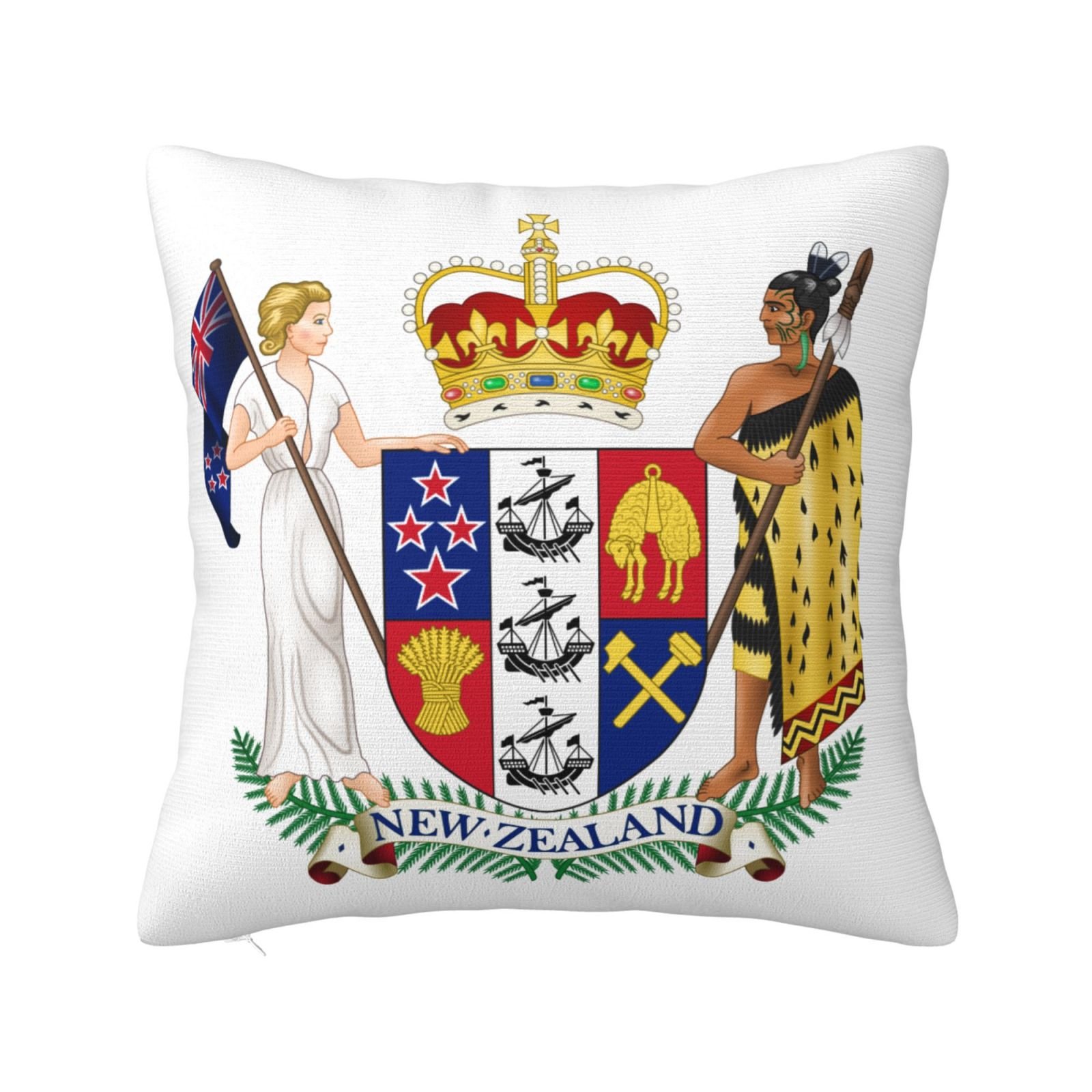 Vierkante sierkussenhoezen met het wapen van Nieuw-Zeeland, het nationale embleem, voor op de bank, fauteuil of slaapkamer.