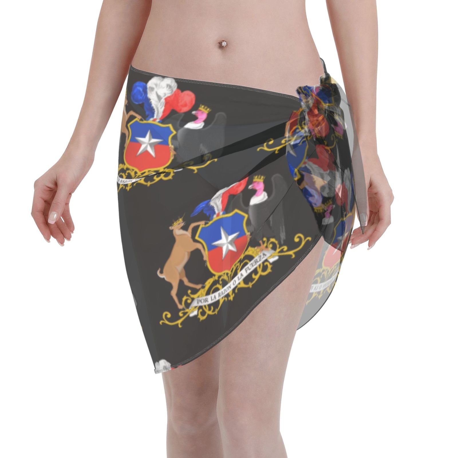 Pareo corto da donna, copricostume da spiaggia con emblema cileno, per costume da bagno cileno, gonna corta, sciarpa in chiffon