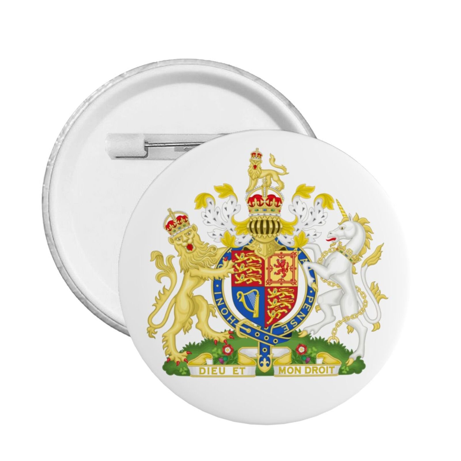 5Pcs Coat of Arms of United Kingdom Round Button Badge Support United Kingdom Emblem Pin British Decorations