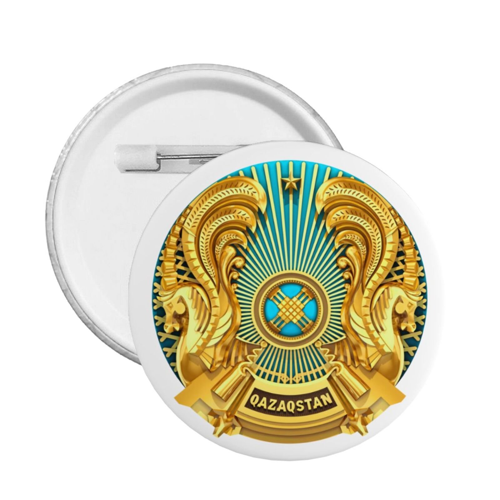 5 stuks ronde badges met het wapen van Kazachstan, ondersteuning voor het Kazachstaanse embleem, speldje, Kazachstaanse decoratie