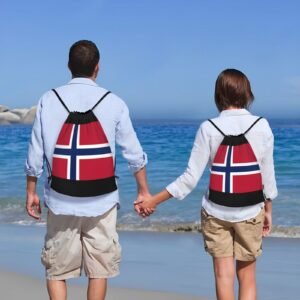 Flag Of Norway.Svg Drawstring Backpack Yoga Beach Sackpack Lightweight Gym Sports String Bag Outdoor Decor