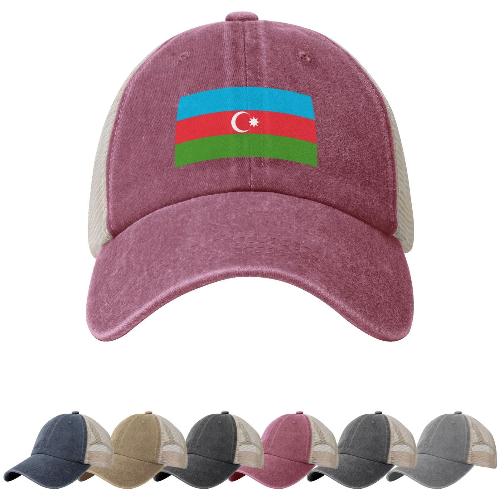 Azerbaijan Flag Sun Hats for Men Women Flag of Azerbaijan Cowboy Mesh Baseball Cap Azerbaijani Trucker Hat - Image 3
