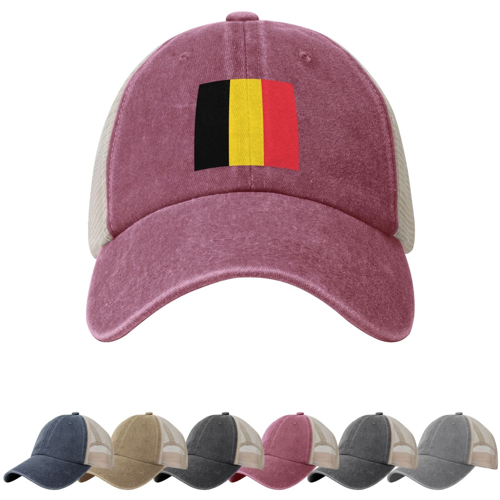 Belgian Flag Sun Hats for Men Women Flag of Belgian Cowboy Mesh Baseball Cap Belgium Trucker Hat - Image 3