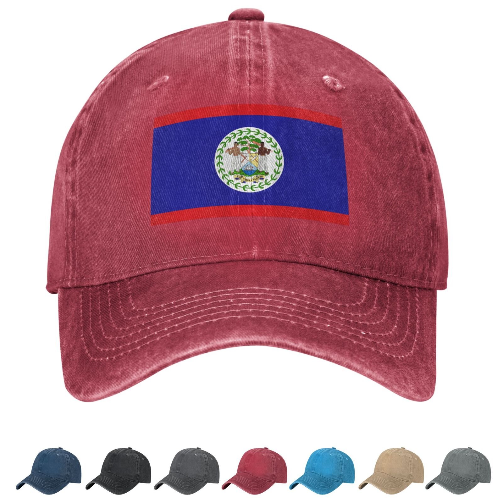 Belizeaanse baseballpet van denim met Belizeaanse vlag, unisex, vintage, verstelbare outdoor truckerpet, zwart. - Image 4