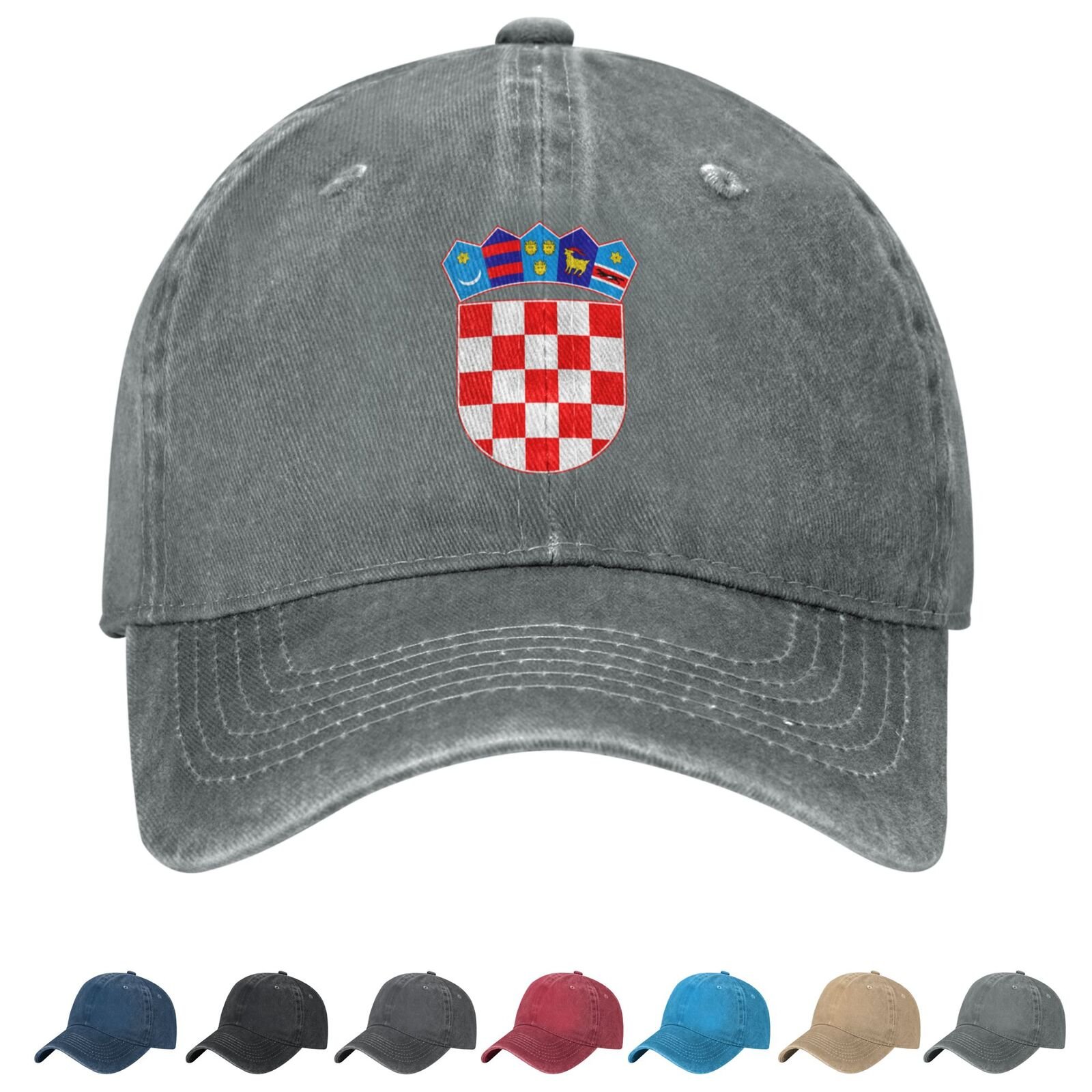 Coat of arms of (Croatia) Denim Baseball Cap Croatian Casual Unisex Vintage Adjustable Flag Trucker Hat Black - Image 3