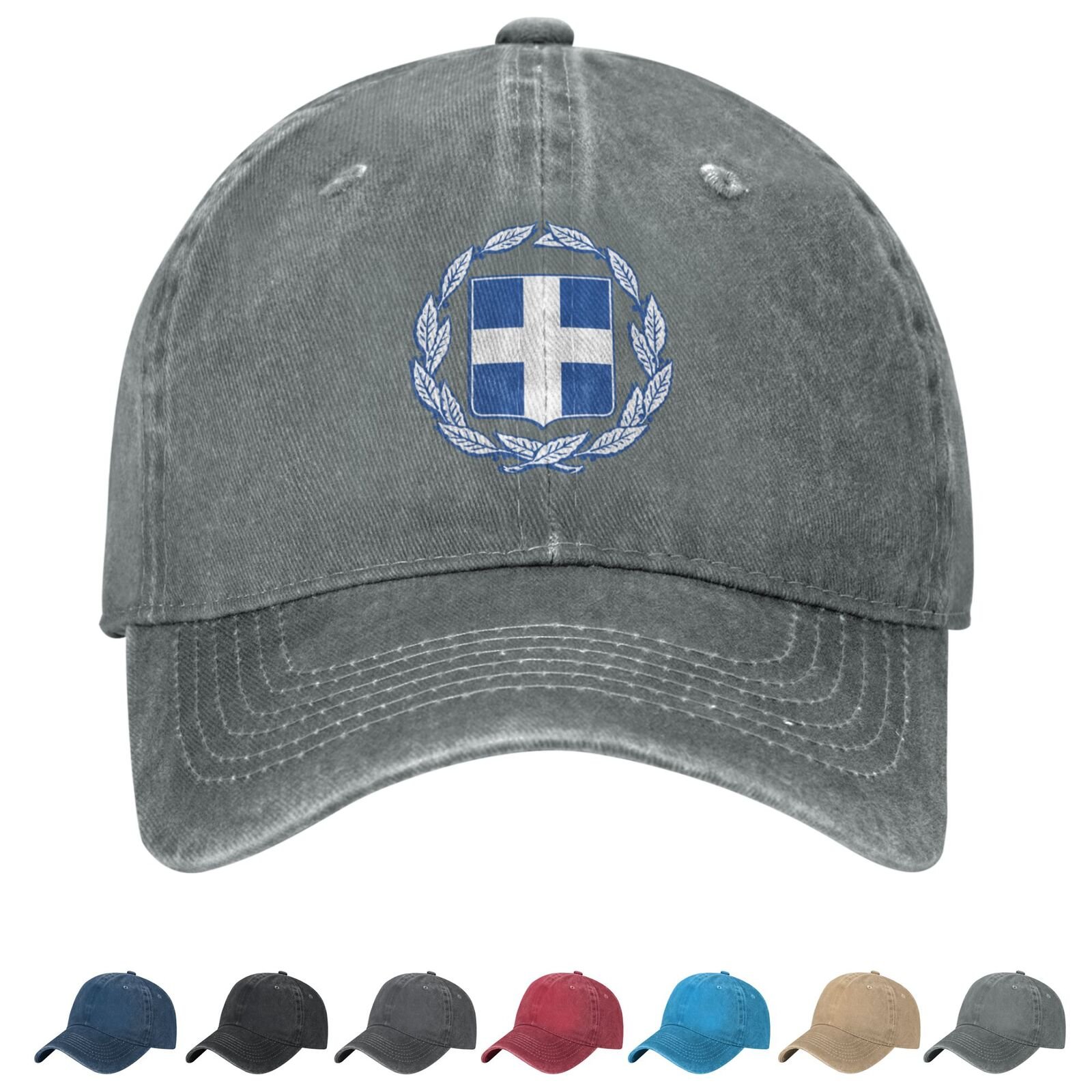 Coat of arms of Greece Denim Baseball Cap Greek Casual Unisex Vintage Adjustable Flag Trucker Hat Black - Image 3