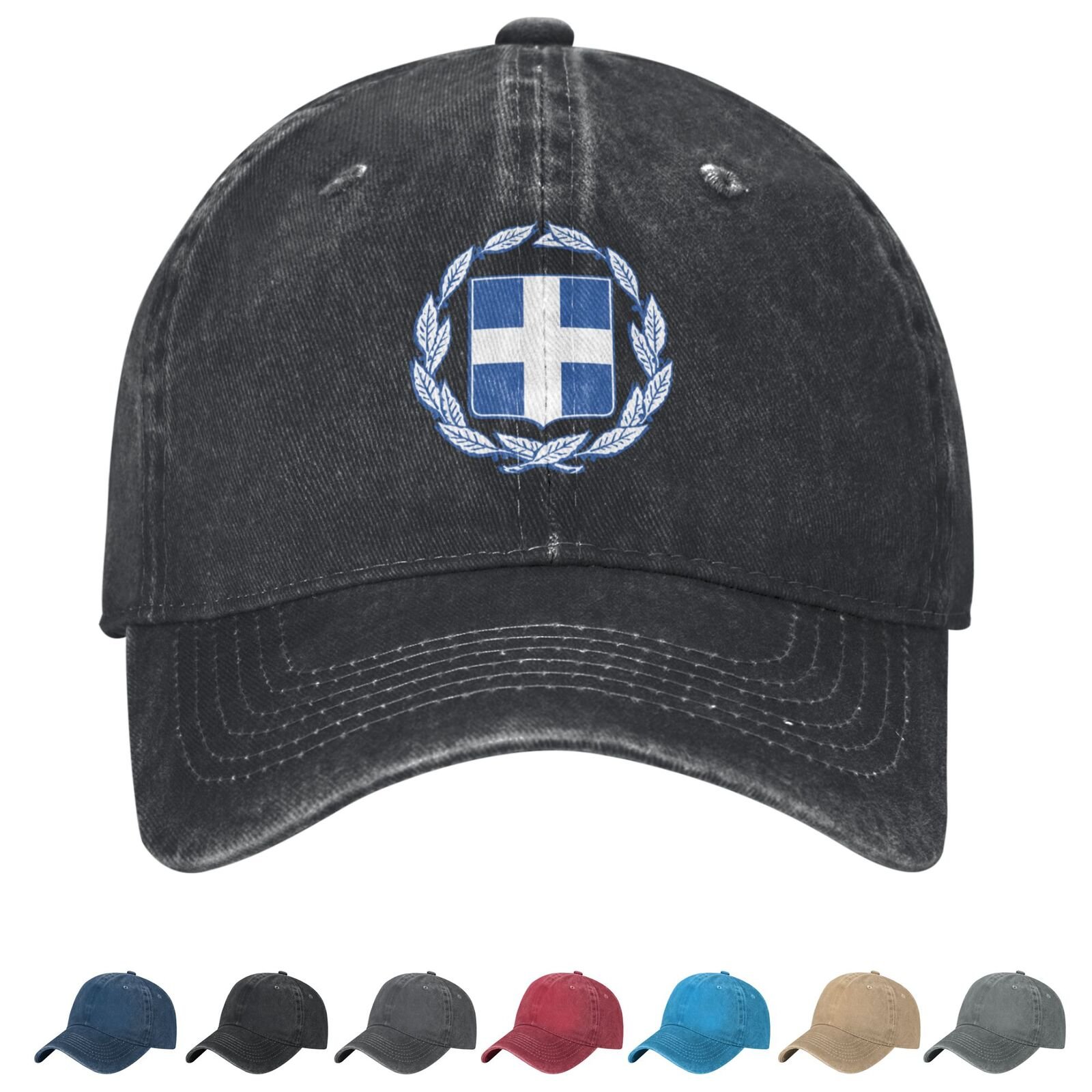 Coat of arms of Greece Denim Baseball Cap Greek Casual Unisex Vintage Adjustable Flag Trucker Hat Black