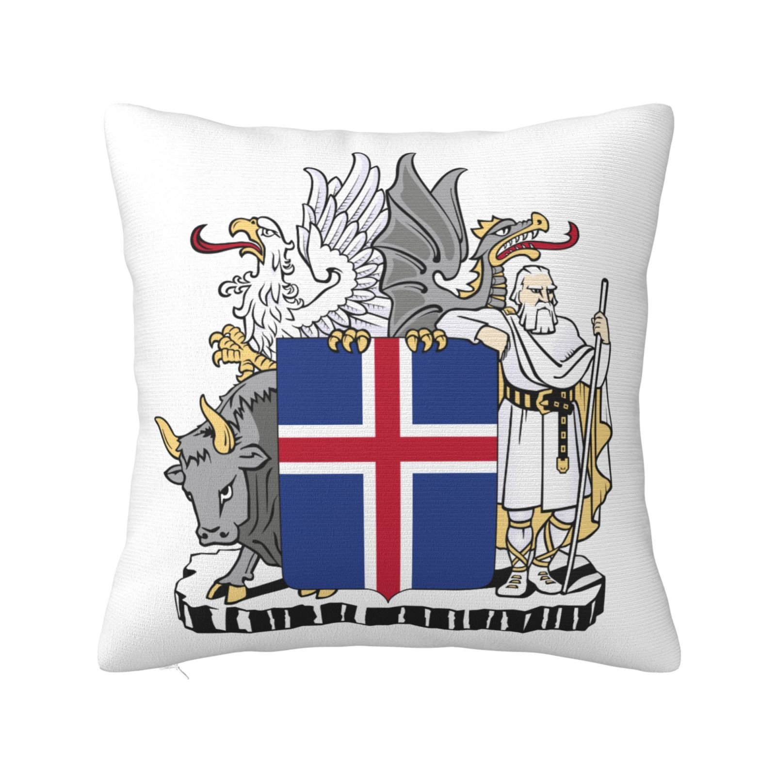 Vierkante sierkussenhoezen met het wapen van IJsland, het nationale embleem, voor een IJslandse bank, fauteuil of slaapkamer.