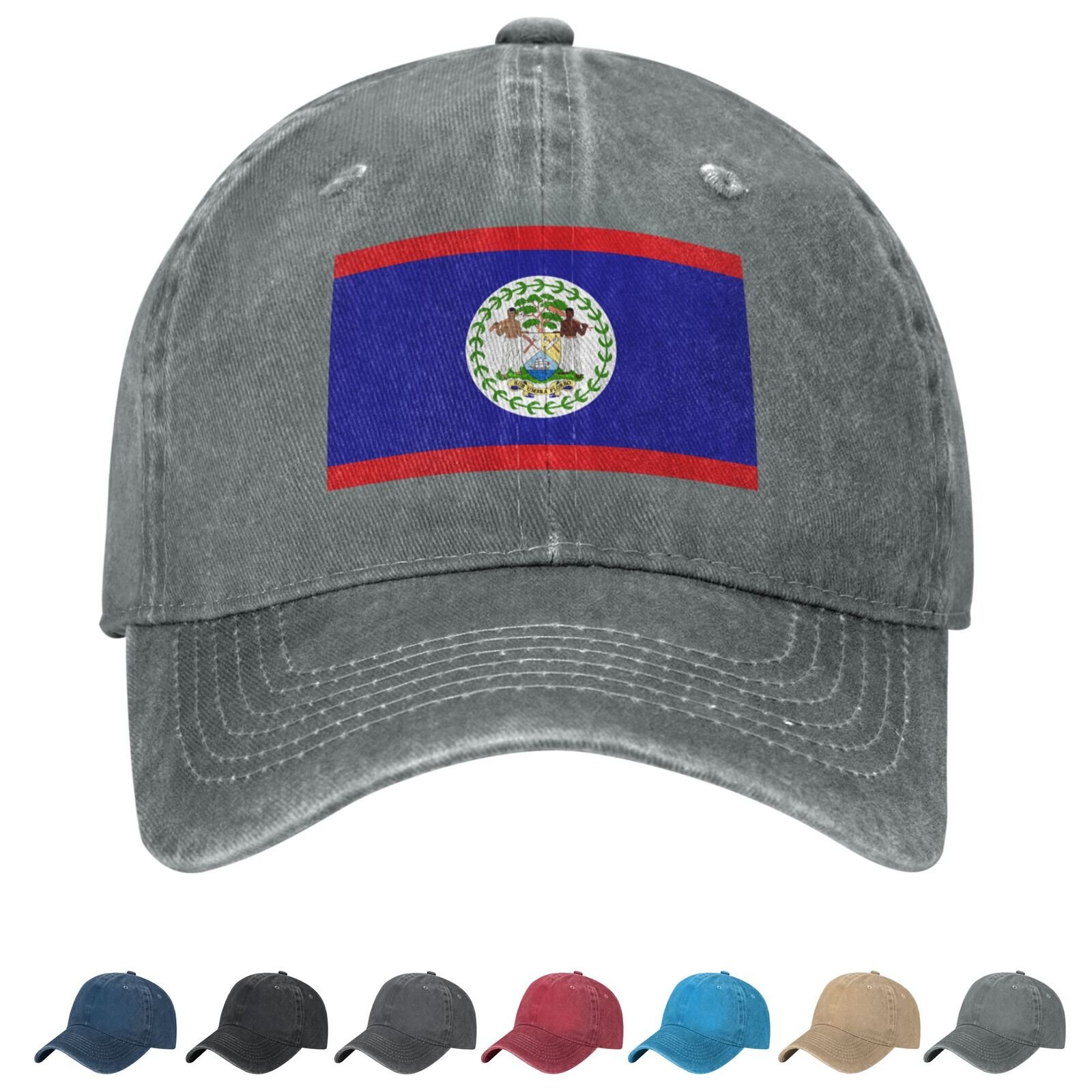 Belizeaanse baseballpet van denim met Belizeaanse vlag, unisex, vintage, verstelbare outdoor truckerpet, zwart. - Image 3